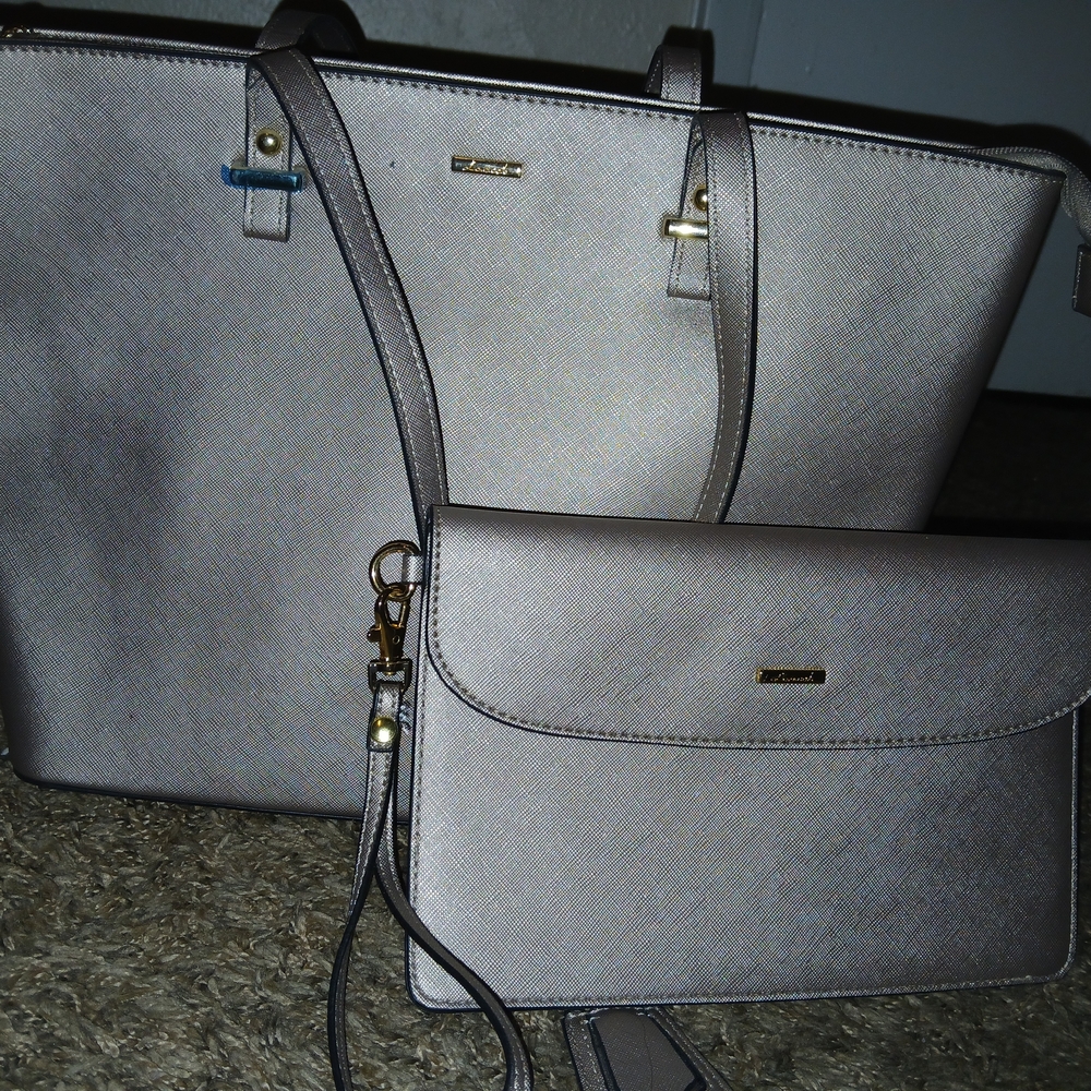 Elegant Gray Tote and Clutch Set
